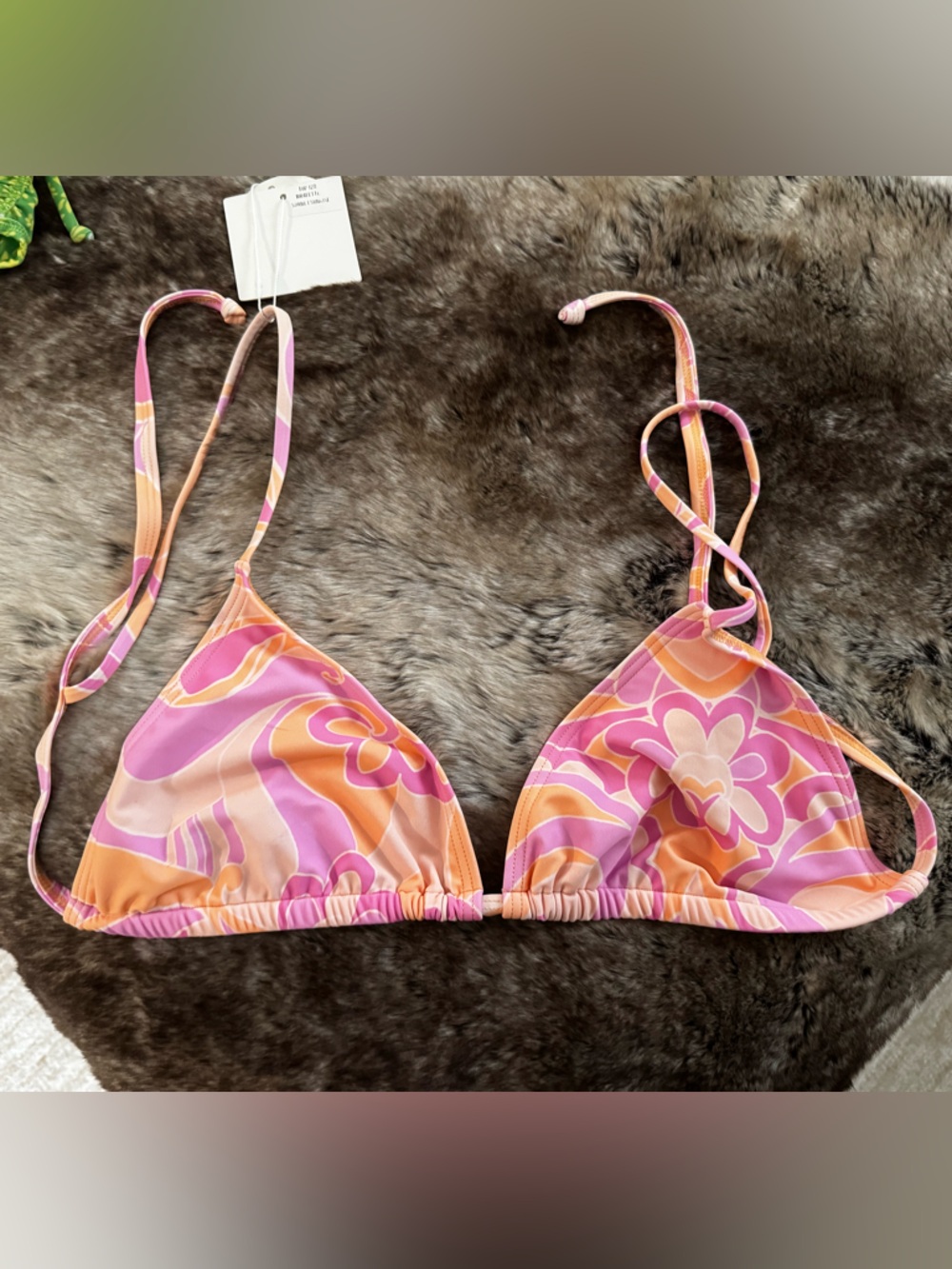 Kulani Kinis Pink and Orange Floral Triangle Bikini Top